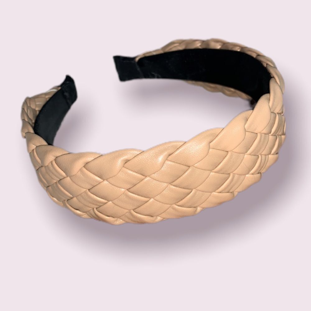 Nude Creme Tan Braided Knit Headband